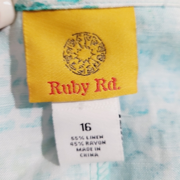 Ruby Rd. Womens Size 16 Aqua Blue Embellished Neckline Linen Blend Blouse/jacket - Picture 11 of 12
